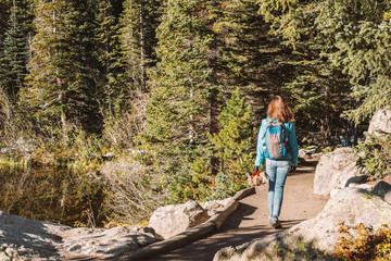 Wall Mural - Tourist on trail near Bear Lake in Colorado