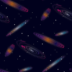 Wall Mural -  Realistic seamless vector image of the night sky with stars and galaxies.