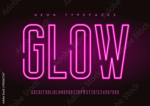 Glowing vector linear neon typefaces, alphabet, letters, font, t Tablou Canvas