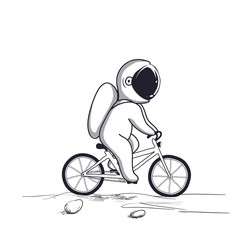 Wall Mural - funny astronaut rides on bicycle on moon.hand drawn style.childish vector illustration