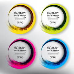 Wall Mural - Abstract vector circle banners set of 4. Colorful vector hand drawn brush strokes circles. Isolated on the white panel. Each item contains space for own text. Vector illustration. Eps 10.