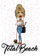 © Sergj - 'Total Beach' poster, t-shirt design. Fashion girl with little, cute dog.