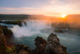 Fototapeta Zachód słońca - Godafoss waterfall in Iceland, Europe.