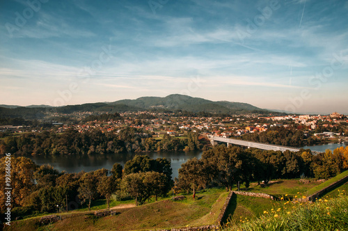 Fotografie, Obraz Landscape of International Bridge of Tui and Valença