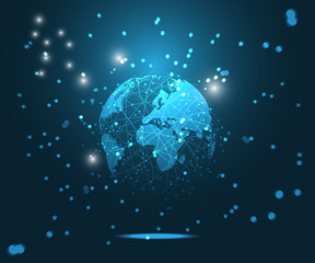 Poster - abstract technology concept world digital link on hi tech background