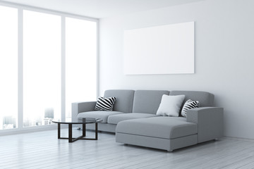 Poster - Contemporary living room with blank poster