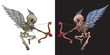 Skeleton cupid mascot with angel wings, bow and cupid arrow. Good for greeting carts, banners, stickers, t-shirts and posters.  