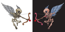 Skeleton Cupid Mascot With Angel Wings, Bow And Cupid Arrow. Good For Greeting Carts, Banners, Stickers, T-shirts And Posters.  