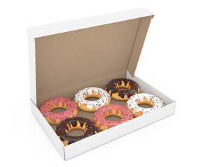 Poster - Assorted Sweet Donuts in a Paper Cardboard Box. 3d Rendering