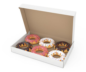 Poster - Assorted Sweet Donuts in a Paper Cardboard Box. 3d Rendering
