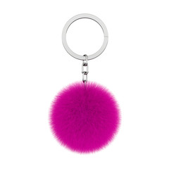 Poster - Keychain with Magenta Fur Hair Ball. 3d Rendering