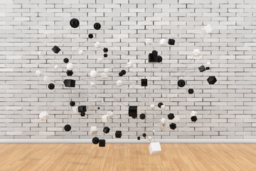Poster - Network Connections Concept. Abstract Figures connected with Lines. 3d Rendering