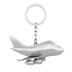 Poster - Metal Keychain Toy Jet Passengers Airplane. 3d Rendering