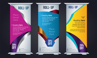 Roll up design, vertical template for corporate business, easy to convert into brochure, flyer, banner, presentation, x-banner and flag-banner, modern layout.