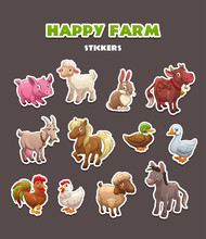 Funny Farm Animals Stickers Set.
