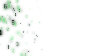 Poster - economic processes. Green letters move on the left side of the screen. White background . place for text. green holographic series. cinematic background