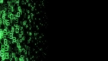 Poster - a large flow of figures. economic processes. The green letters move on the left side of the screen. place for text. green holographic series. cinematic background