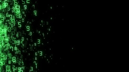 Poster - economic flows move with a different speed. economic processes. The green letters move on the left side of the screen. place for text. green holographic series. cinematic background