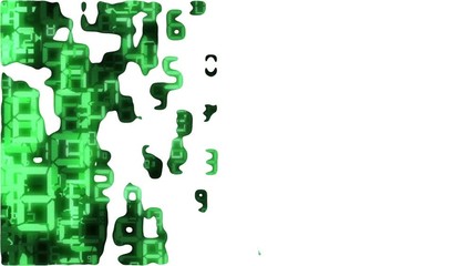 Poster - Digital watercolor .Digital explosion. The green letters move on the left side of the screen. White background . place for text. green holographic series. cinematic background