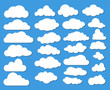 Set of Many White Clouds with Shadow on Blue Sky. Stock Vector Illustration