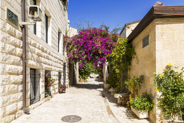 Canvas Print - Old area Mishkenot Shaananim in Jerusalem, Israel