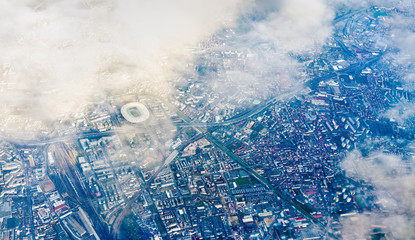 Canvas Print - Aerial view of Saint-Denis with the Stade de France. Nothern suburb of Paris