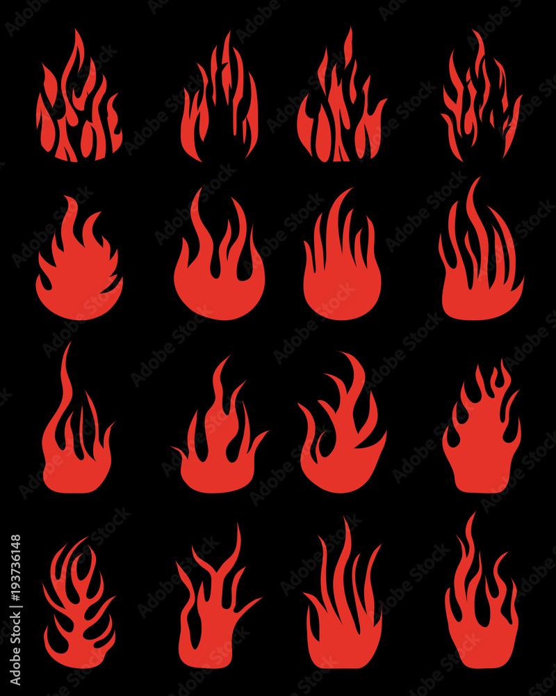 Red silhouettes of fire flames, set icons Stock Vector | Adobe Stock