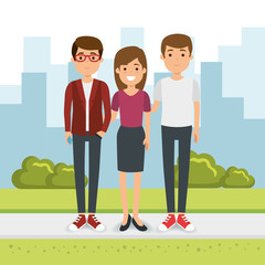 Poster - group of people in the park vector illustration design