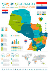 Paraguay - infographic map and flag - Detailed Vector Illustration