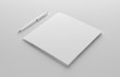 Blank square photorealistic booklet mockup on light grey background, 3D illustration.