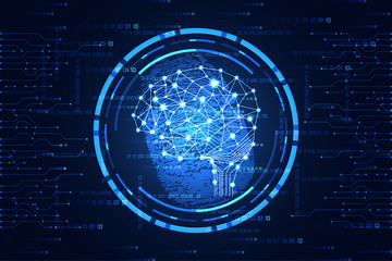 abstract technology science concept cyber security brain digital link and fingerprint on hi tech blue binary background