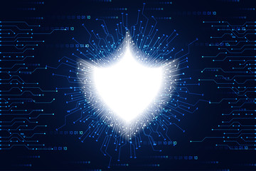 Poster - Cyber security concept abstract technology with binary blue, antivirus, virus and safety protection hi tech background