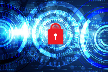 Poster - abstract technology concept modern circle blue light and cyber security padlock on hi tech background