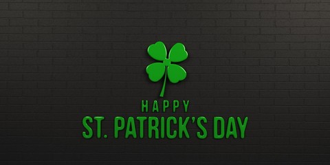 St Patricks Day Black Brick Wall. 3D Render Illustration