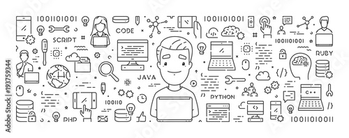 Cuadros en Lienzo Vector line web concept for programming training