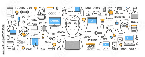 Cuadros en Lienzo Vector line web concept for programming