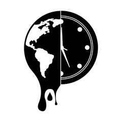 Canvas Print - melting earth planet and clock time environment vector illustration black and white design