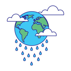 Poster - globe planet world cloud rain storm vector illustration blue green design