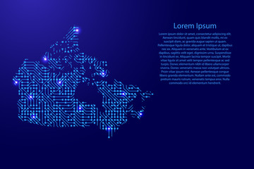 Fototapete - Map Canada from printed board, chip and radio component with blue star space on the contour for banner, poster, greeting card, of vector illustration.