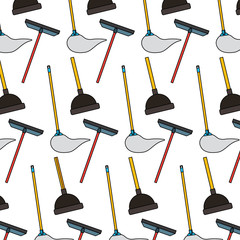 Wall Mural - cleaning equipment scraper mop plunger background vector illustration