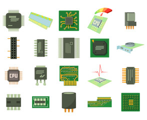 Poster - Micro chip icon set, cartoon style