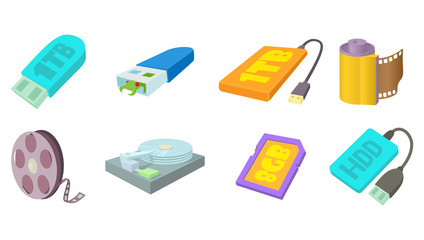 Poster - Memory source icon set, cartoon style