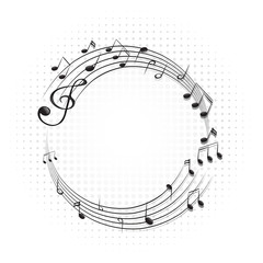 Wall Mural - Round frame with music notes on scales