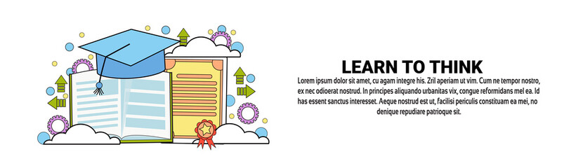 Poster - Learn To Think Concept Horizontal Banner With Copy Space Flat Vector Illustration