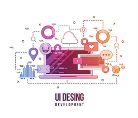 Poster - flat illustration for ui-ux design, web design, mobile apps development. modern flat colorful line d