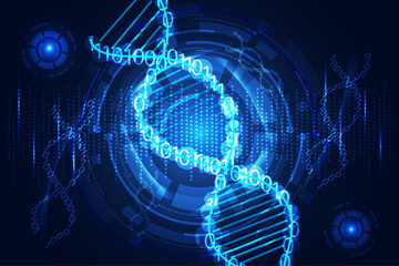 Poster - abstract technology science concept dna binary on hi tech background