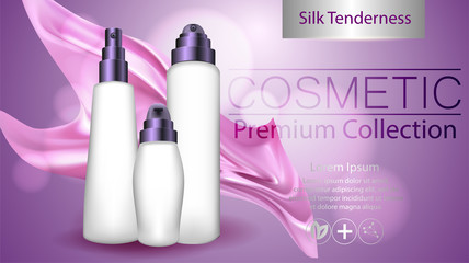 Wall Mural - A realistic template cosmetic package. cosmetics product pack design. Realistic silk textil. Beautiful premium stock vector illustration.