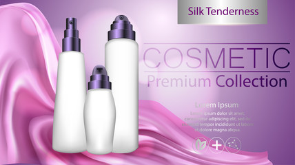 Wall Mural - A realistic template cosmetic package. cosmetics product pack design. Realistic silk textil. Beautiful premium stock vector illustration.