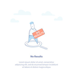 Poster - flat line icon concept of no result, not found or 404 web page error. cute man with a sign 