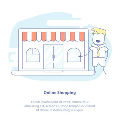 Poster - Shopping, Online Shopping Concept. Laptop with Internet Shop and Seller. 